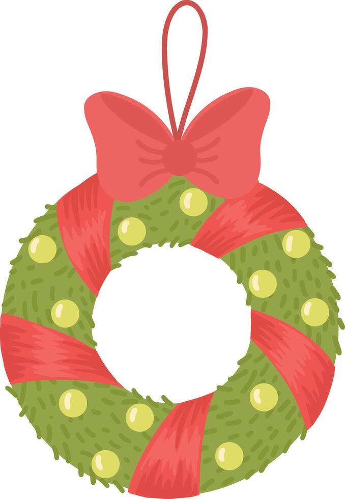 A Christmas wreath with a bow and New Year's toys. illustration. A symbol of the New year and Christmas. vector