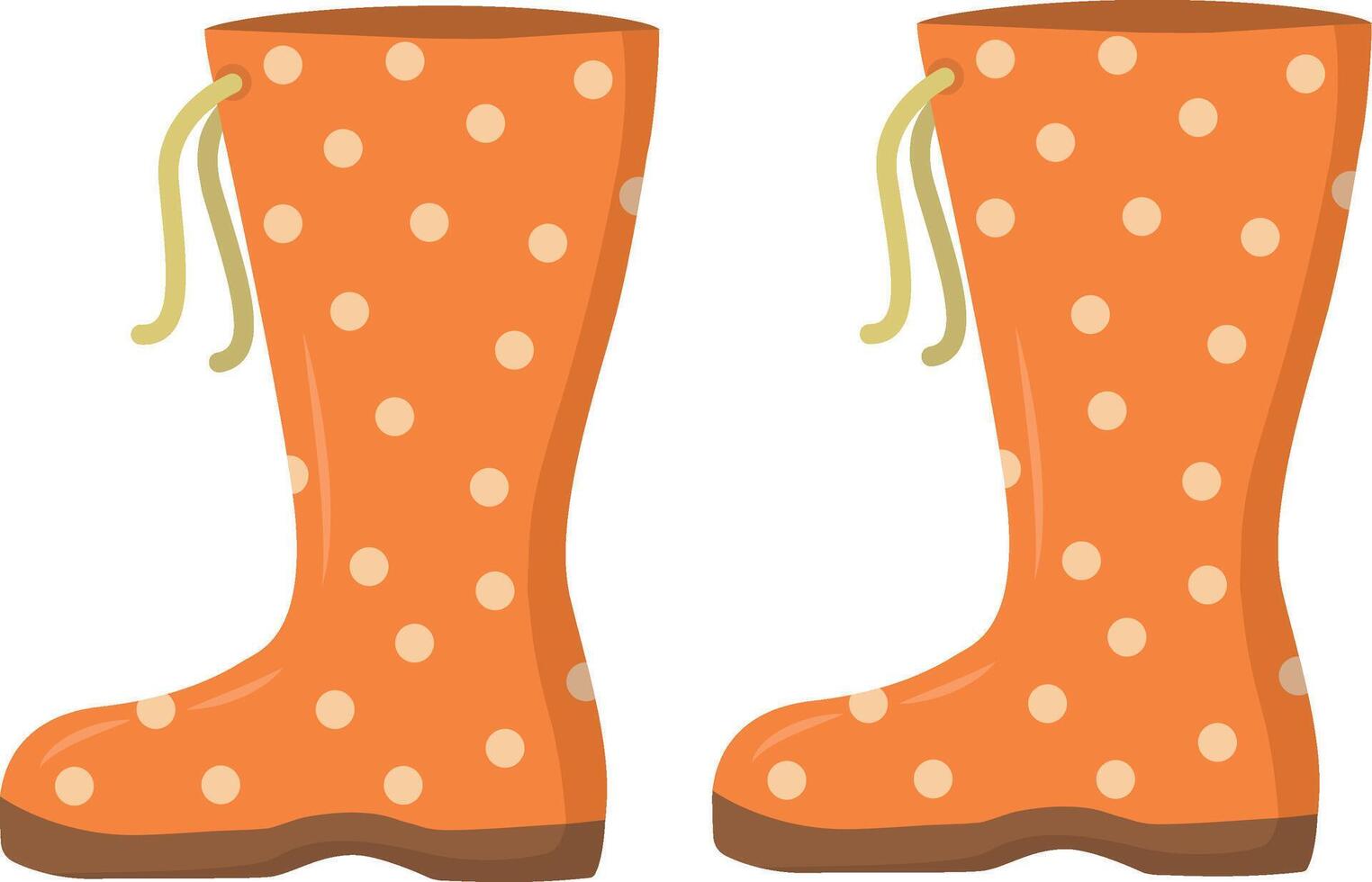 Orange rubber boots with polka dots, illustration from a cartoon. Personal protective equipment, shoes. Industrial waterproof galoshes. Leg protection. Web design vector