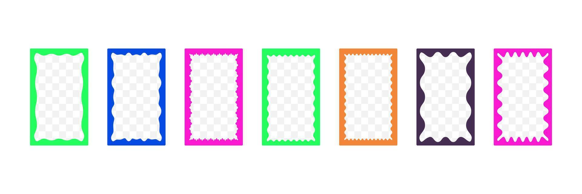 Neon frames set. Squiggle, smooth waves border for text or image. Empty form shapes. vector