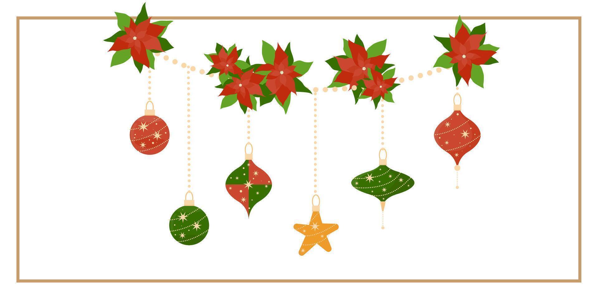Christmas and New Year Greeting Horizontal Card or Invitation Template. Vintage Elegant Decoration Illustration. Happy Merry Xmas Greeting Party Banner Design background vector