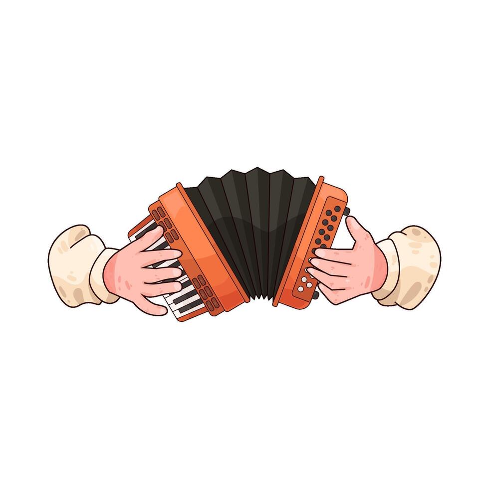 hands playing accordion illustration vector