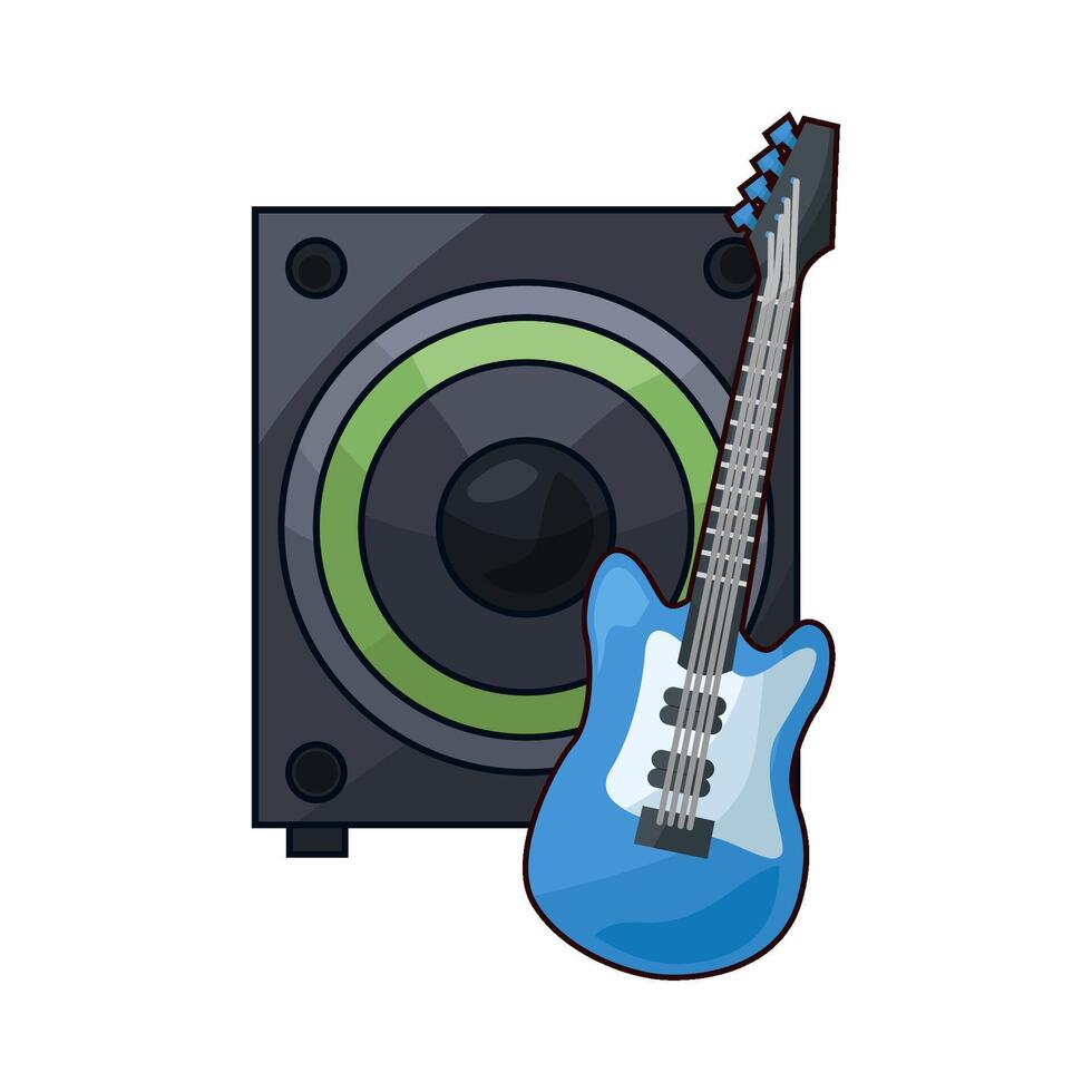 illustration of guitar with advanced audio speakers vector