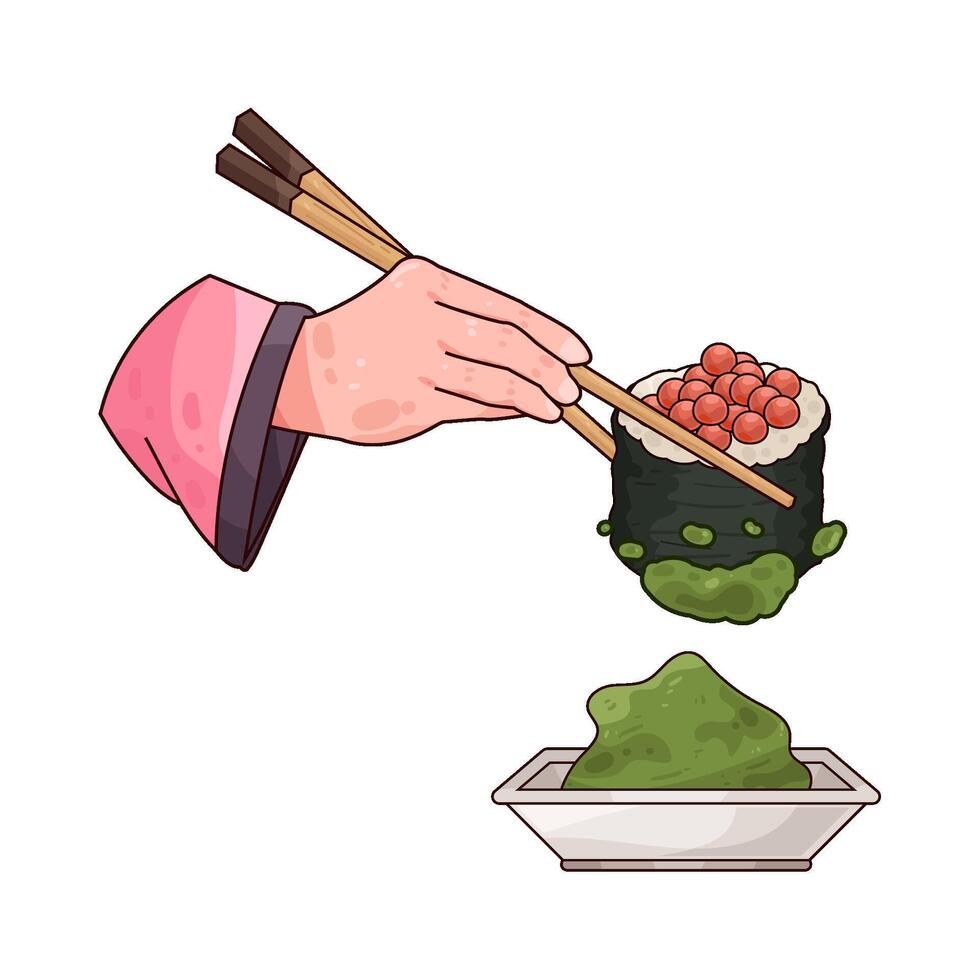salmon roe sushi with wasabi vector