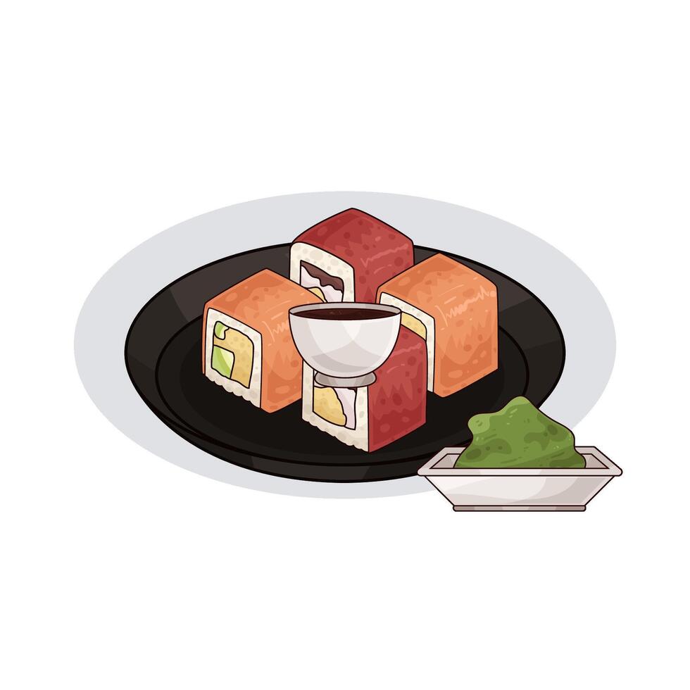delicious sushi on a plate illustration vector