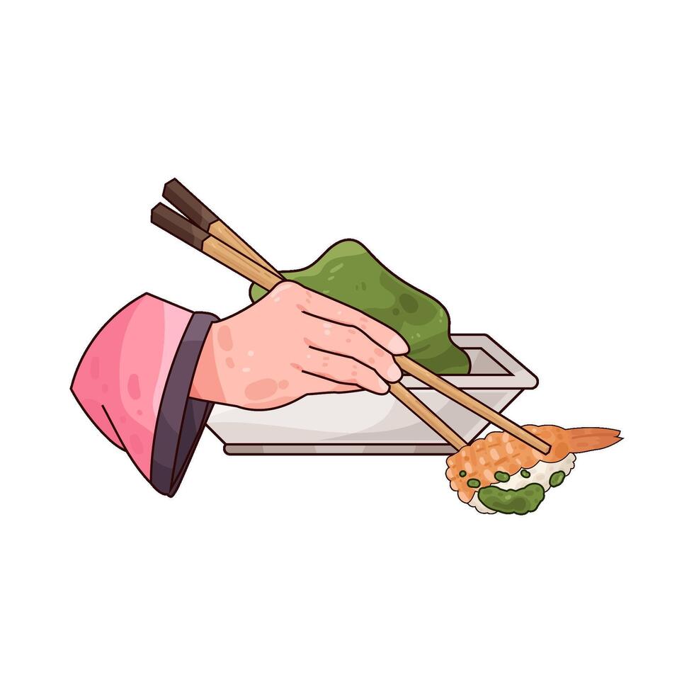 shrimp sushi with wasabi vector