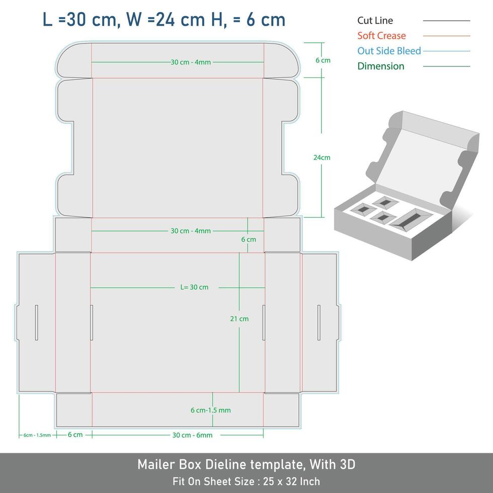 Stander Mailer Box Dieline template With 3D vector