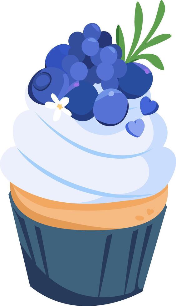 Blueberry Cupcake with Cream Topping vector