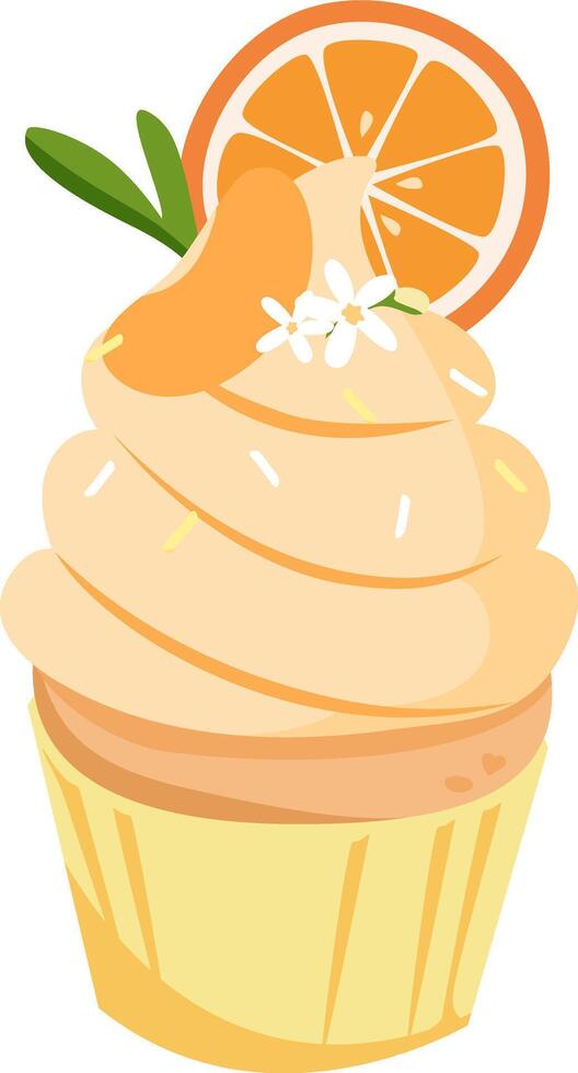A cupcake with an orange slice on top vector