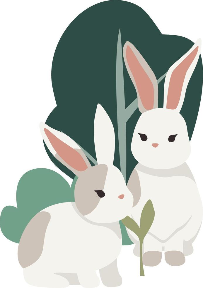 Two rabbits sitting next to each other in the grass vector
