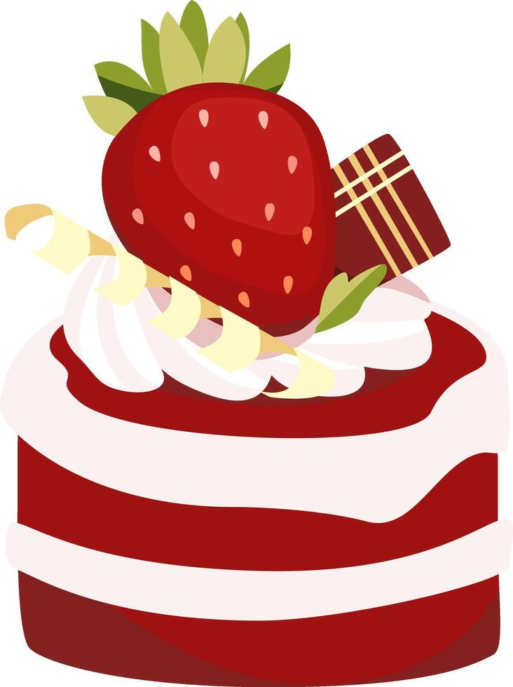 Red cake with strawberry and whipped cream vector