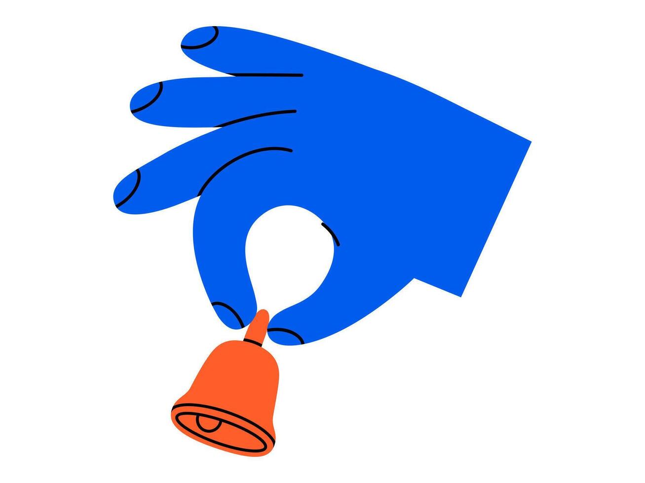 Hand drawn cute cartoon illustration hand with notification bell. Flat attention message doodle style. Online reminder concept. Social media icon. Communication app. Chat notification. Isolated vector