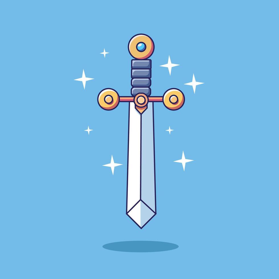 Sword Knight Weapon Cartoon Icon Illustration. Weapon Object Icon Concept Isolated Premium . Flat Cartoon Style vector