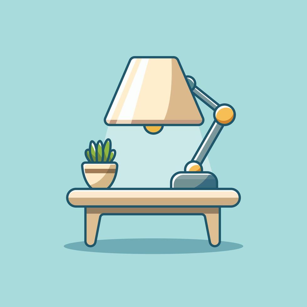 Table Lamp Icon Illustration. Lamp On Table Icon Concept White Isolated. Flat Cartoon Style vector
