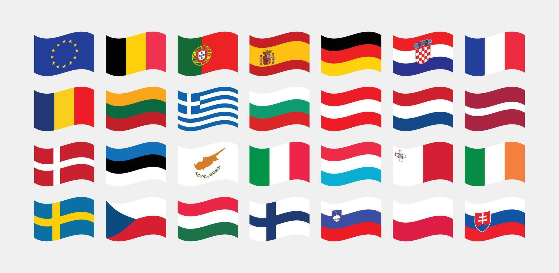 National Flag of All European Union countries. Set of European Union country Flag. vector