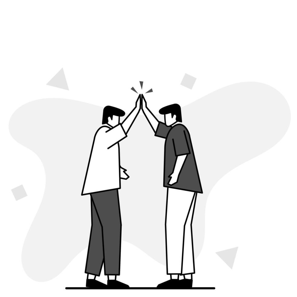illustration of two flat characters high fiving vector