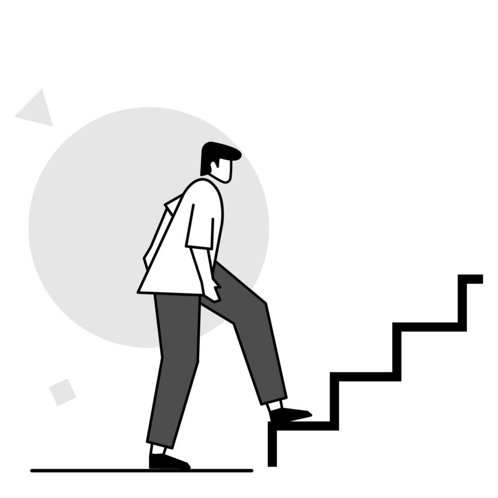 illustration of flat character walking up stairs vector