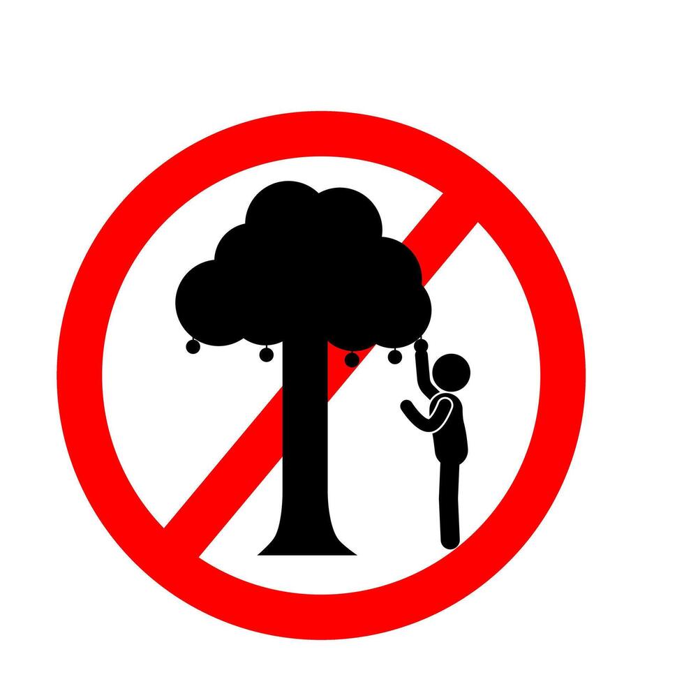 warning sign prohibited from picking fruit, prohibited from picking apples, oranges from trees vector
