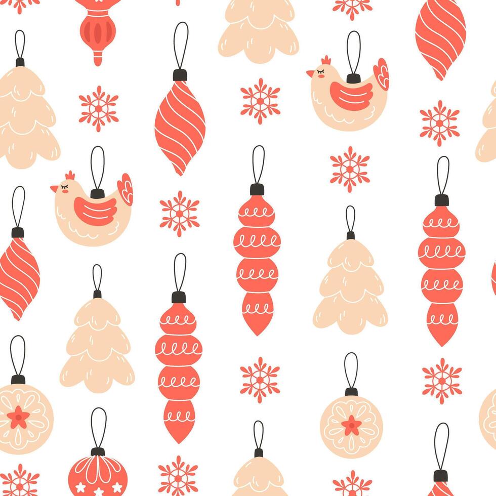Seamless Pattern with Christmas Tree Glass Ornaments vector