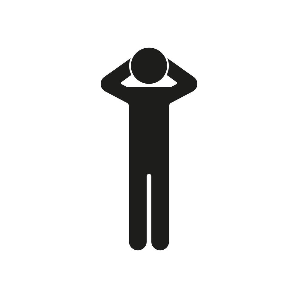 Human Figure with Hands Behind Head Silhouette Icon. Stick Figure in Relaxed Pose Glyph Symbol. Isolated Illustration vector