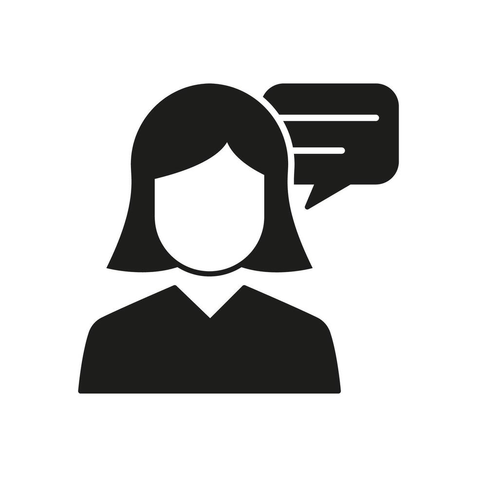 Female Avatar Silhouette Icon with Speech Bubble, Communication or Conversation. Dialogue or Discussion. Hand drawn Isolated Illustration vector