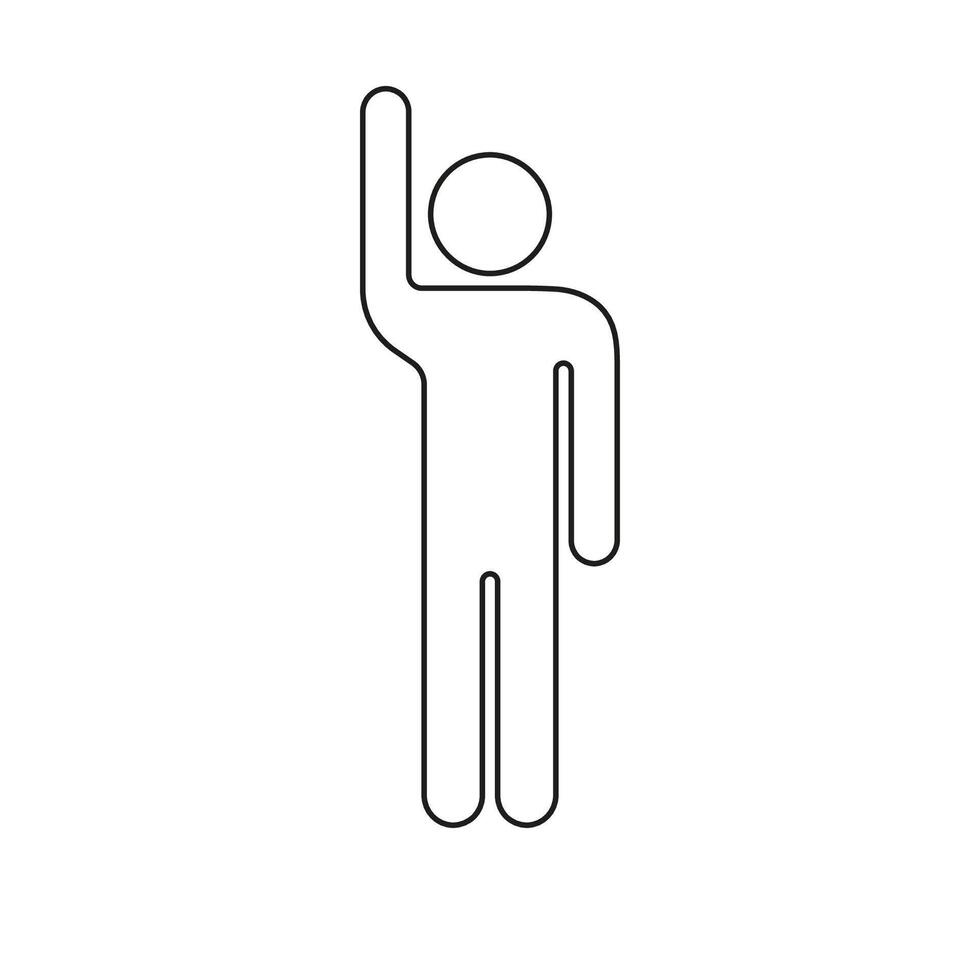Person Icon Waving Hand Line Icon. Greeting Gesture Symbol. Human Figure with Raised Arm in Greeting Gesture. Editable Stroke. Isolated Illustration vector