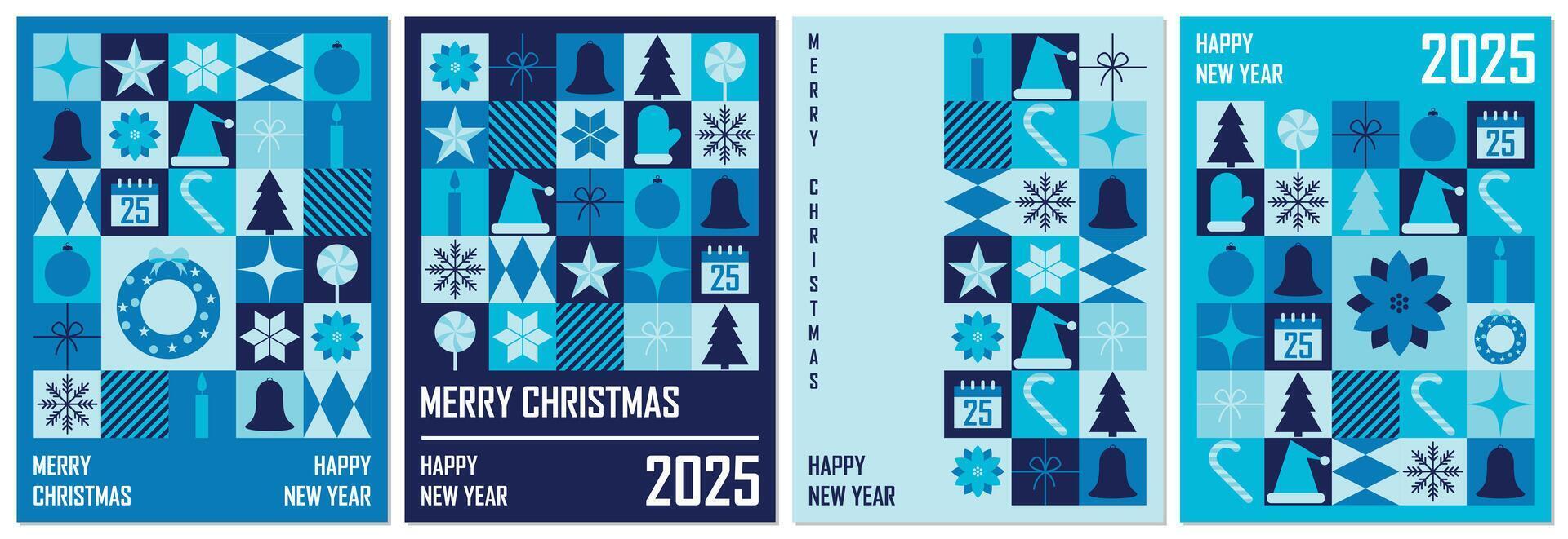 Set of Merry Christmas and Happy New Year geometric abstract geometric banners. Trendy modern minimalist design. illustration vector