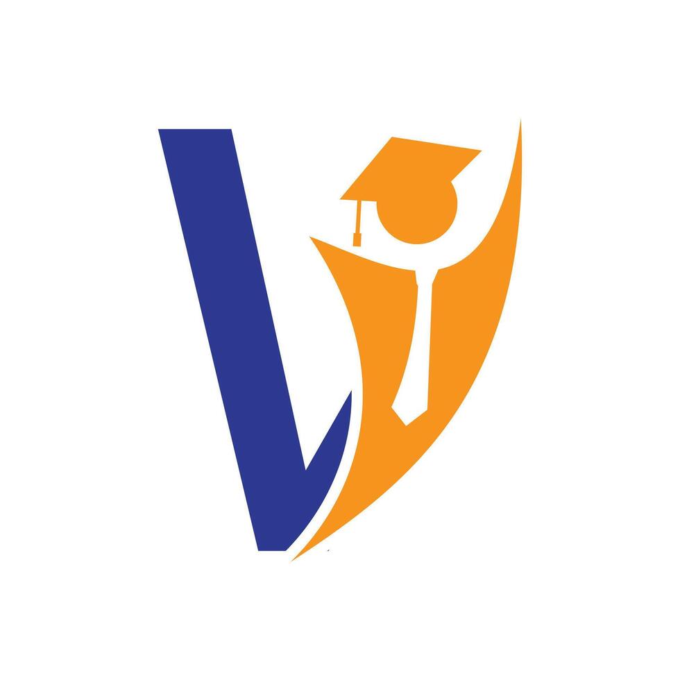 Letter V Education Logo Concept With Graduation Hat. Academy Graduation Logo Symbol vector