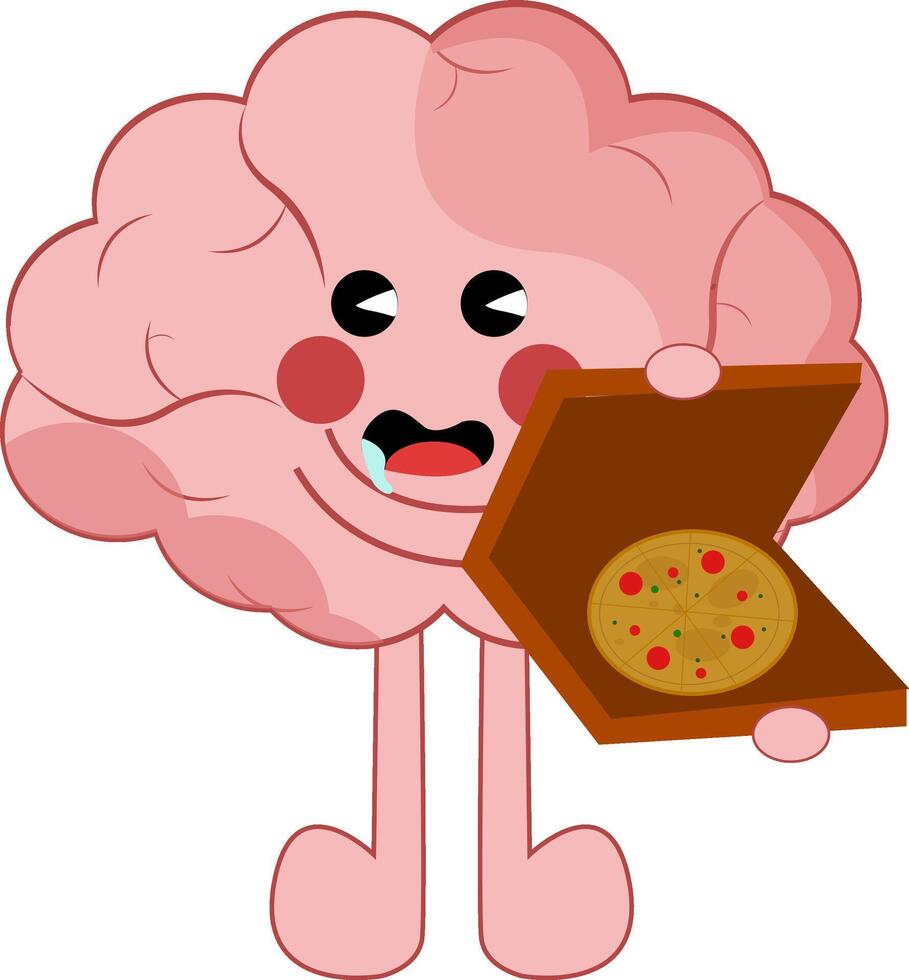 Cute Brain character With Pizza Cartoon Icon Illustration. character cartoon Icon Concept. Flat Cartoon Style perfect to sticker, icon, mascoot. vector