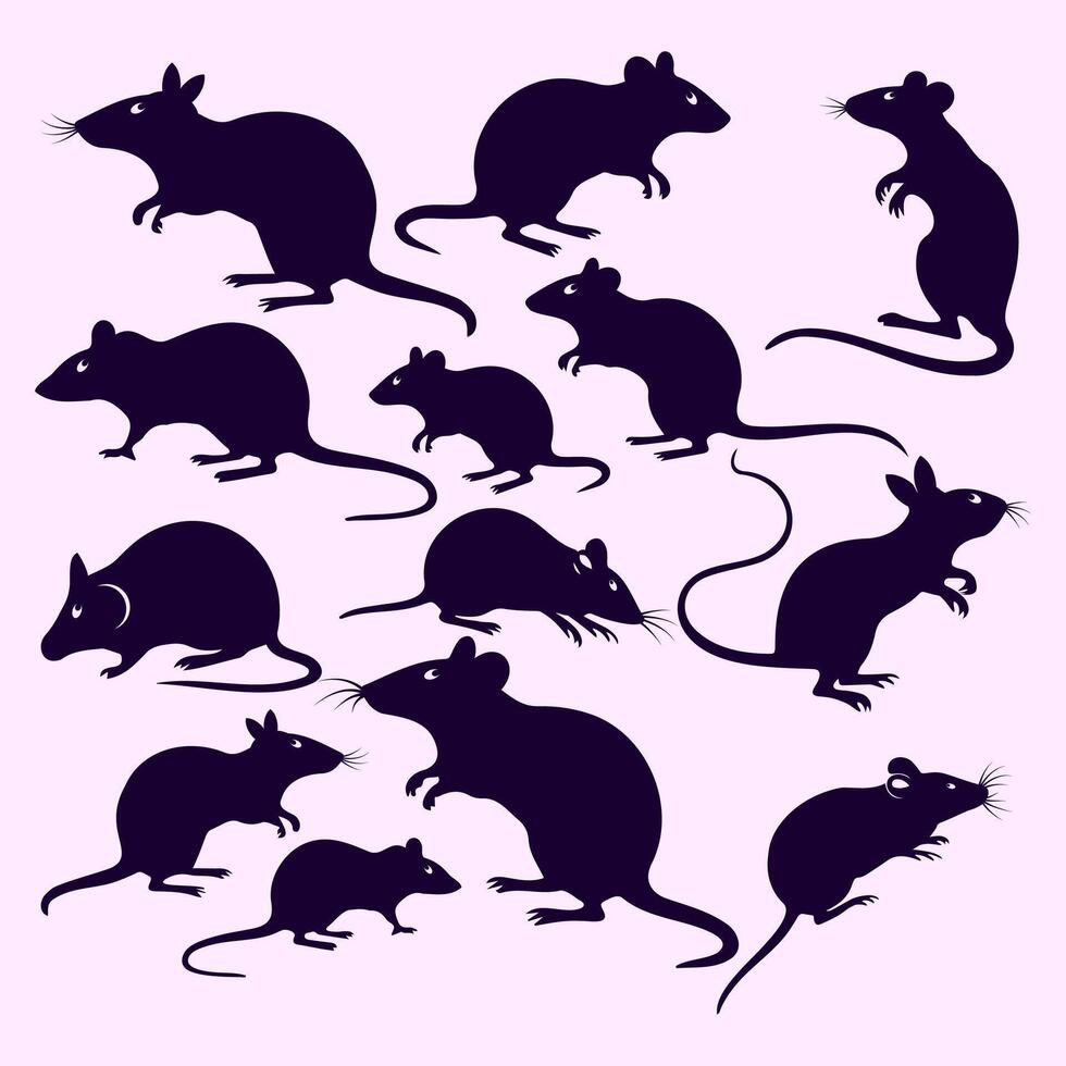 Rat and Mouse Silhouette Collection for Art and Graphic Designs vector