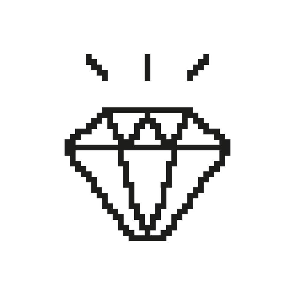 Diamond Pixelated Icon. Pixel Art Symbol of a Precious Gemstone. Luxury and Value. Shining Gem Symbolizing Wealth and Brilliance. Isolated Illustration vector