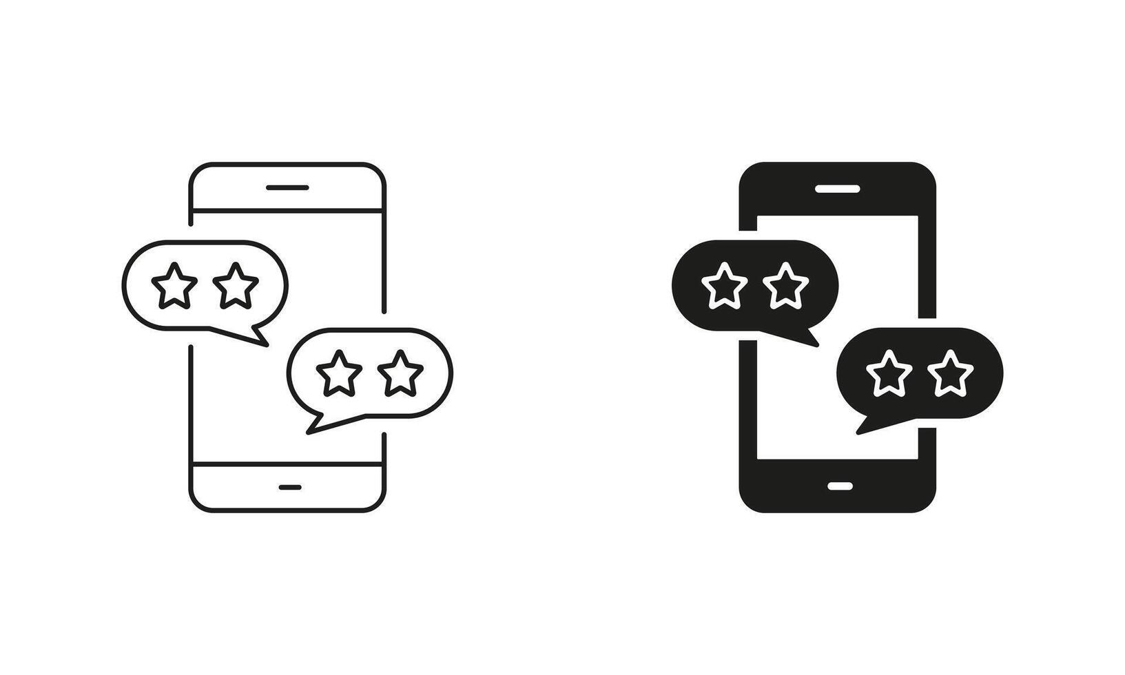 Smartphone With Stars And Speech Bubble Symbol. Customer Feedback On Mobile Phone Line Icon. Social Media App Rating Linear Pictogram. Editable Stroke. Isolated Illustration vector
