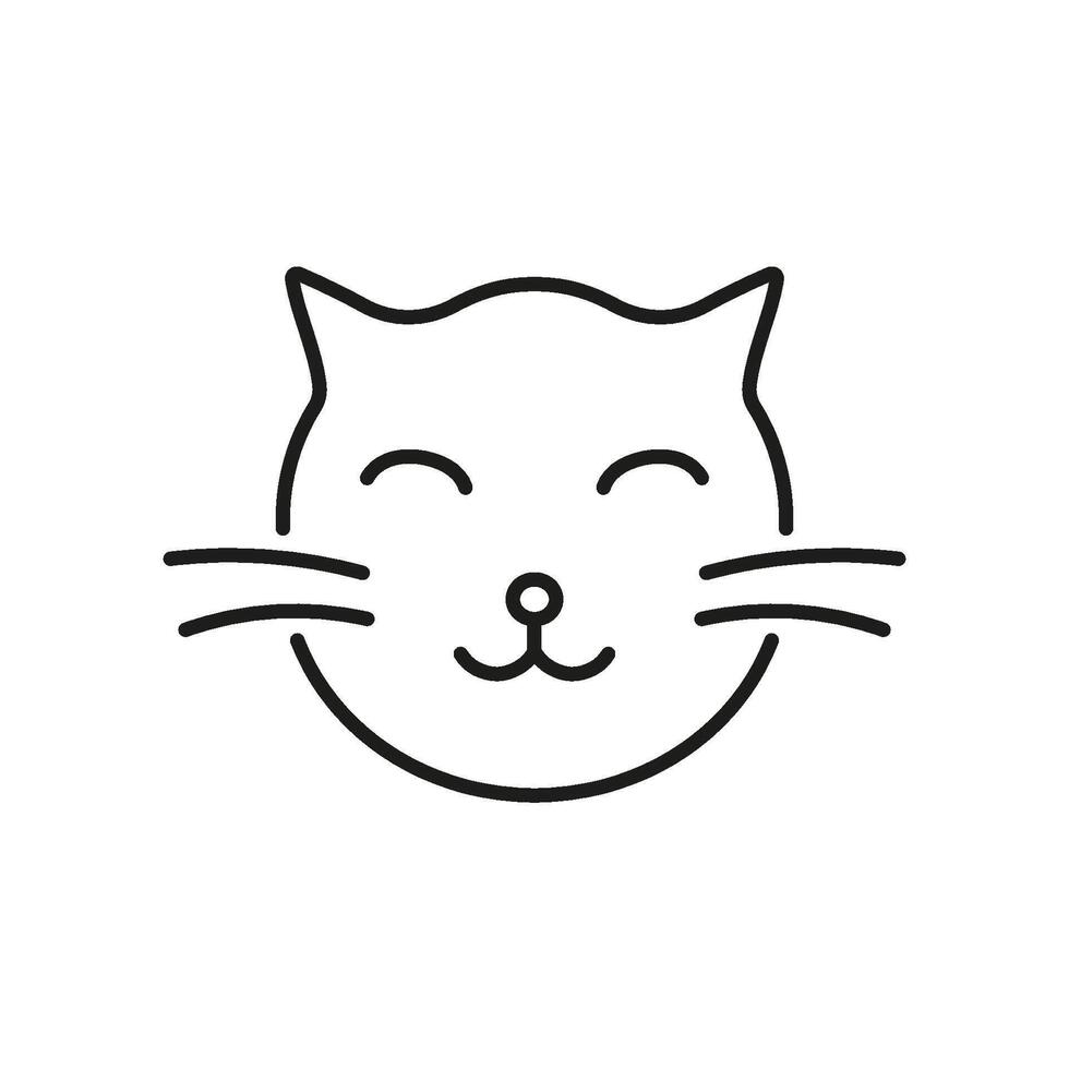 Cat Face with Closed Eyes Line Icon. Peaceful Feline Rest Outline Symbol. Calm and Relaxed Pet Expression. Editable Stroke. Isolated Illustration vector