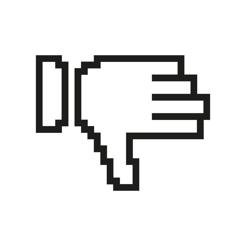 Pixelated Thumbs Down Icon. Negative Feedback Gesture in Pixel Art Style. Symbol of Disapproval or Bad Feedback. Isolated Illustration vector