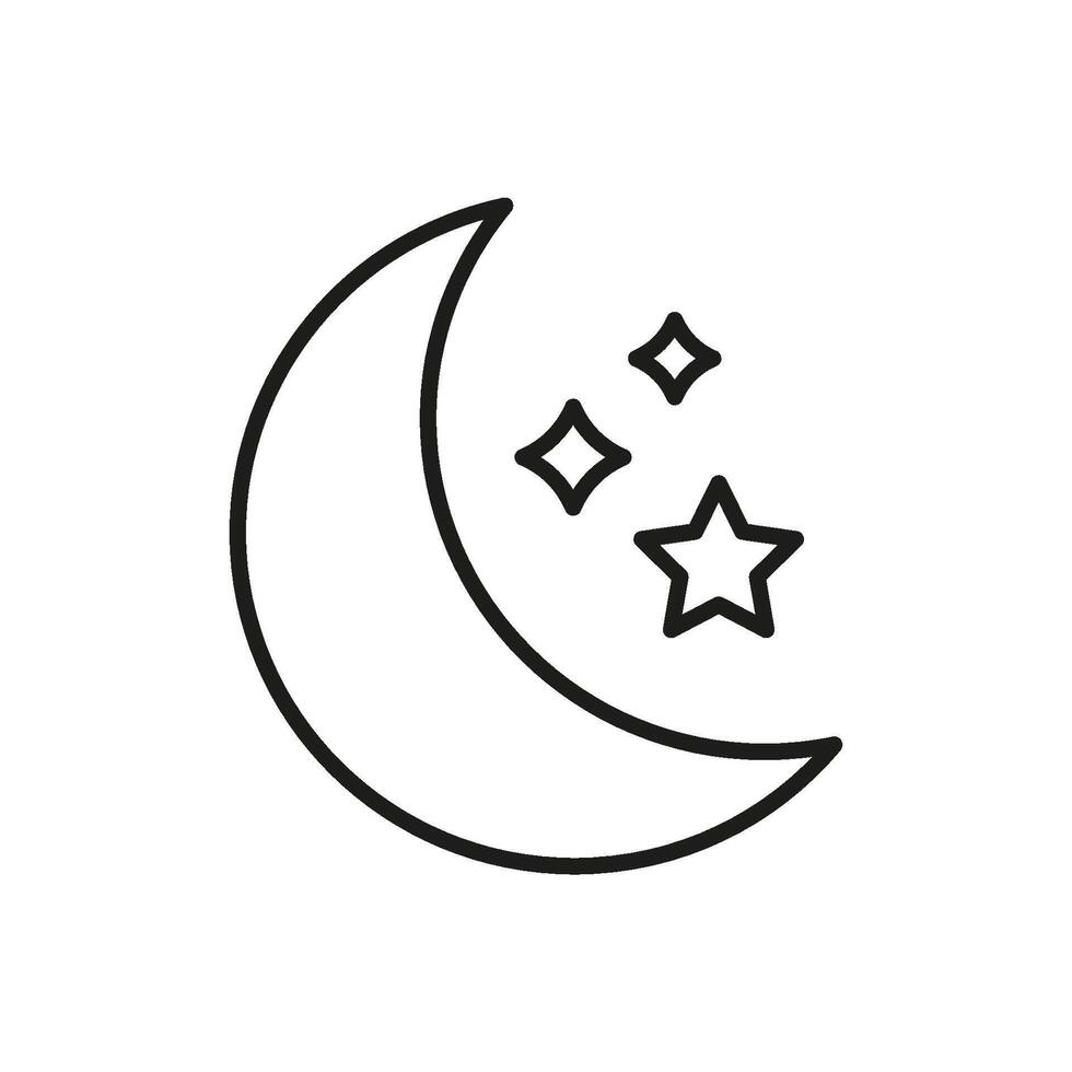 Moon And Stars Line Icon. Night Sky Crescent Moon With Stars Outline Symbol. Editable Stroke. Isolated Illustration vector