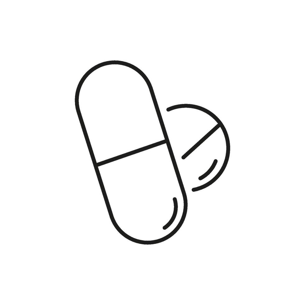 Pill and Capsule Line Icon. Medicine and Healthcare Supplement Outline Symbol. Medication for Health and Sleep Aid. Editable Stroke. Isolated Illustration vector