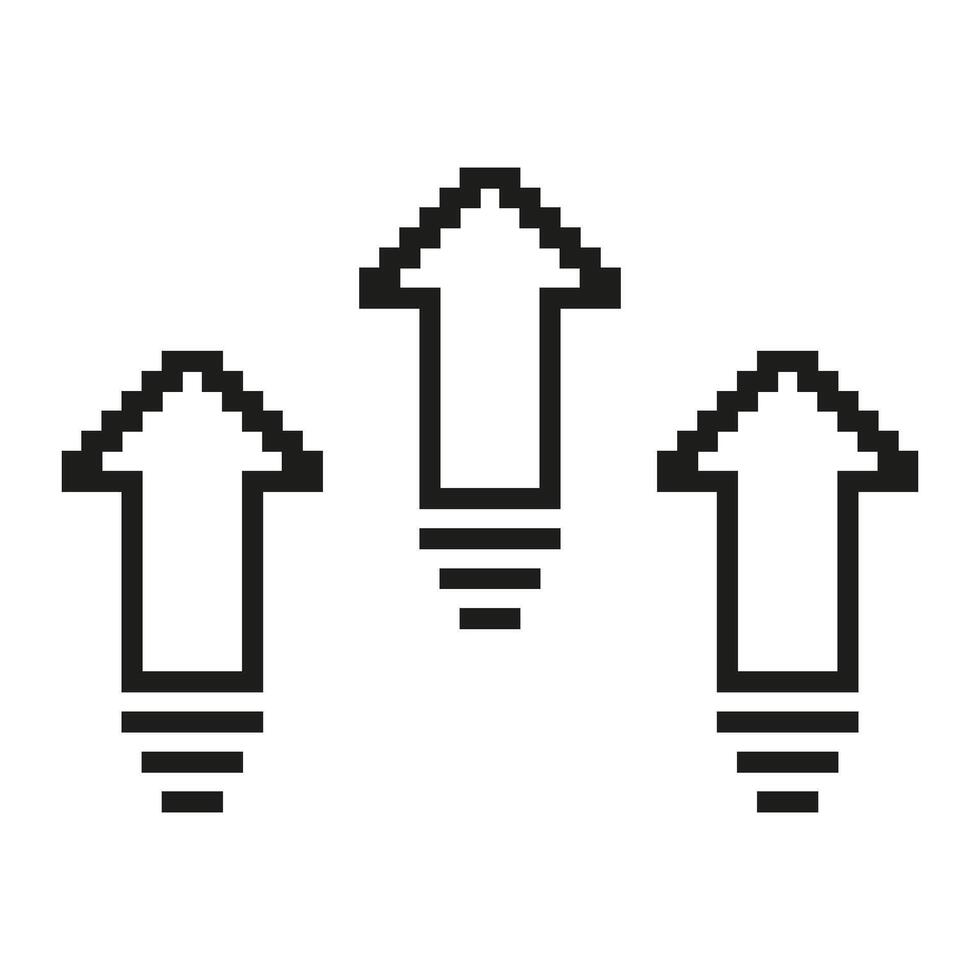 Upward Arrows Pixelated Icon. Pixel Art Symbol of Growth and Progress. Development and Improvement. Upward Movement for Success and Advancement. Isolated Illustration vector