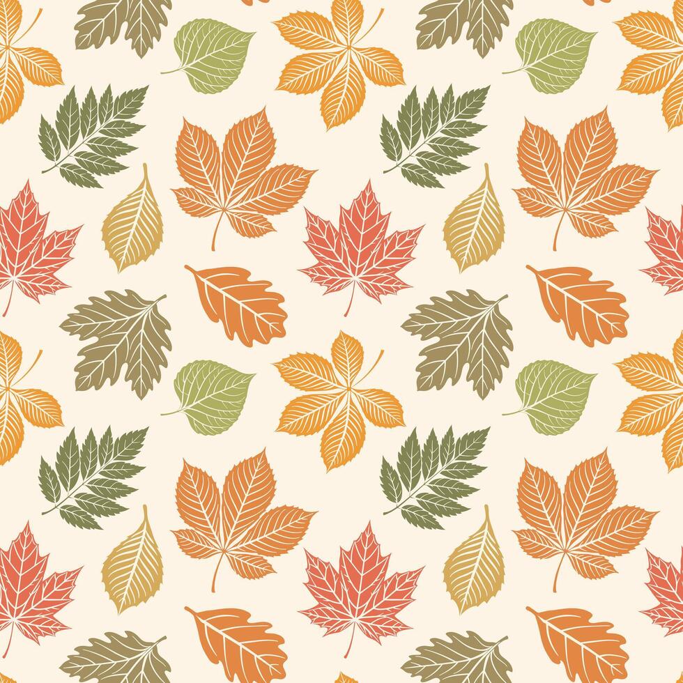 Autumn seamless pattern of forest leaves on light background. Seasonal background, design for packaging vector