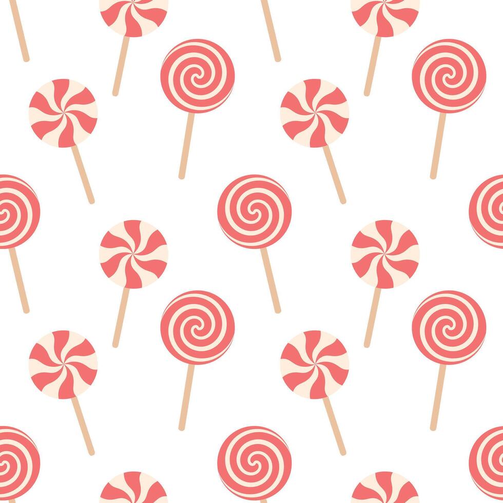 Candy cane seamless pattern. Caramel stick, lollipop, candy cane on white background. Christmas texture, textile design vector