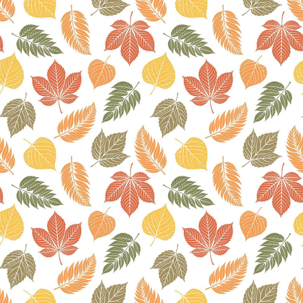 Autumn seamless pattern of forest leaves on light background. Seasonal background. Illustration vector