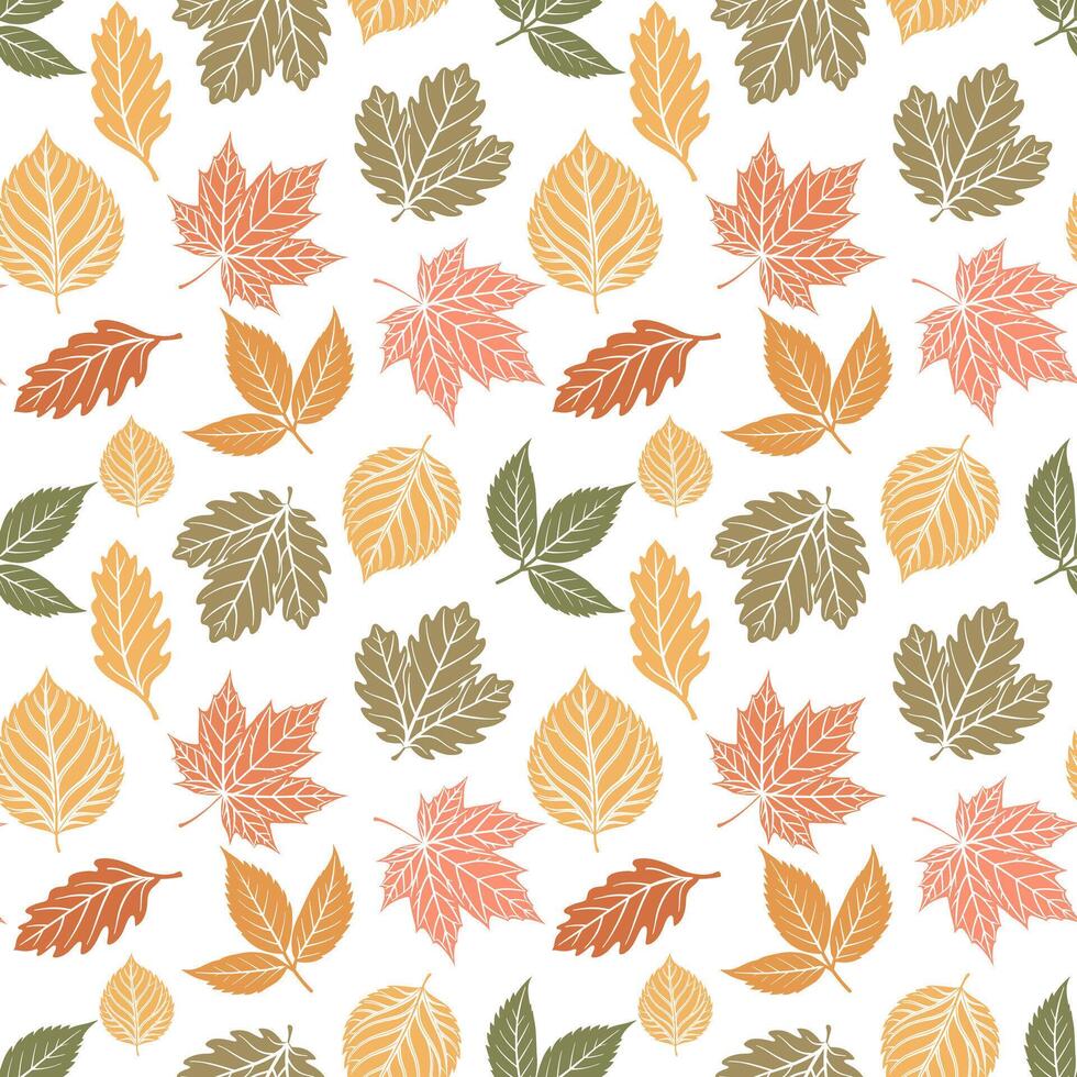 Autumn seamless pattern of forest leaves on light background. Seasonal background, design for packaging, wallpaper. Illustration vector