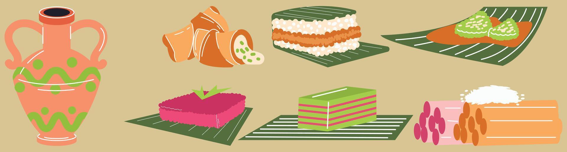 Variety of Indonesian Traditional Snacks Illustration vector
