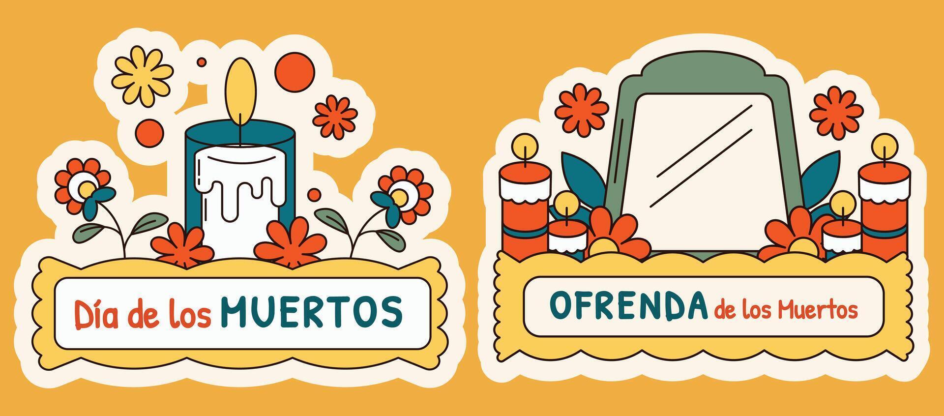 Dia de los Muertos Altar and Ofrenda Sticker, Simple Cartoon Illustration vector