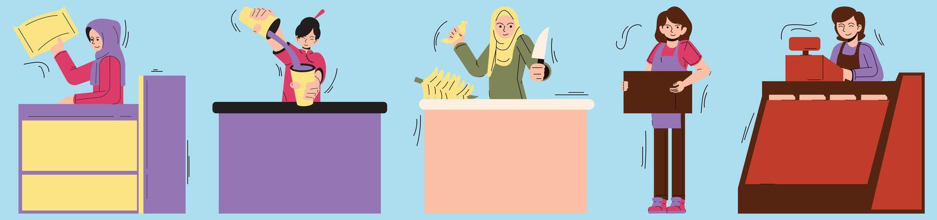 Daily Routine at Small Business, Flat Character Illustration vector