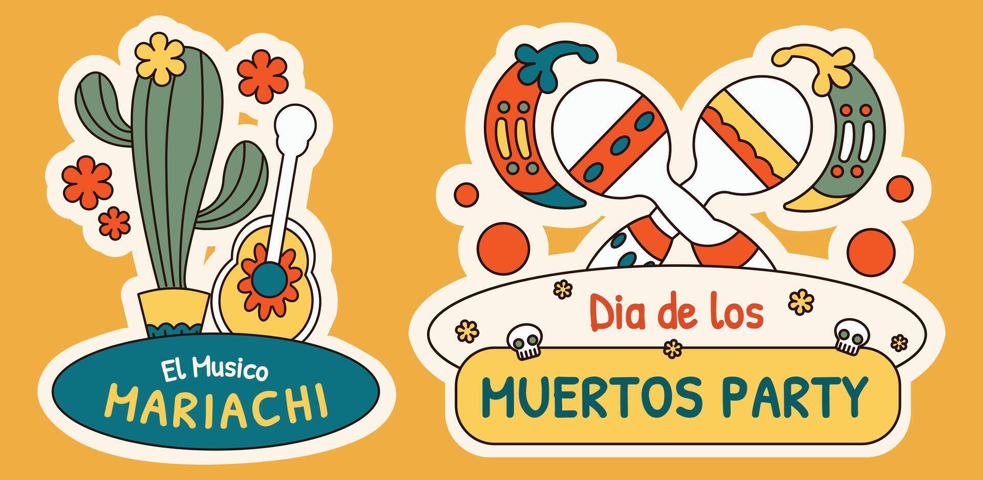 Dia de los Muertos El Musico Mariachi and Party Sticker, Simple Cartoon Illustration vector