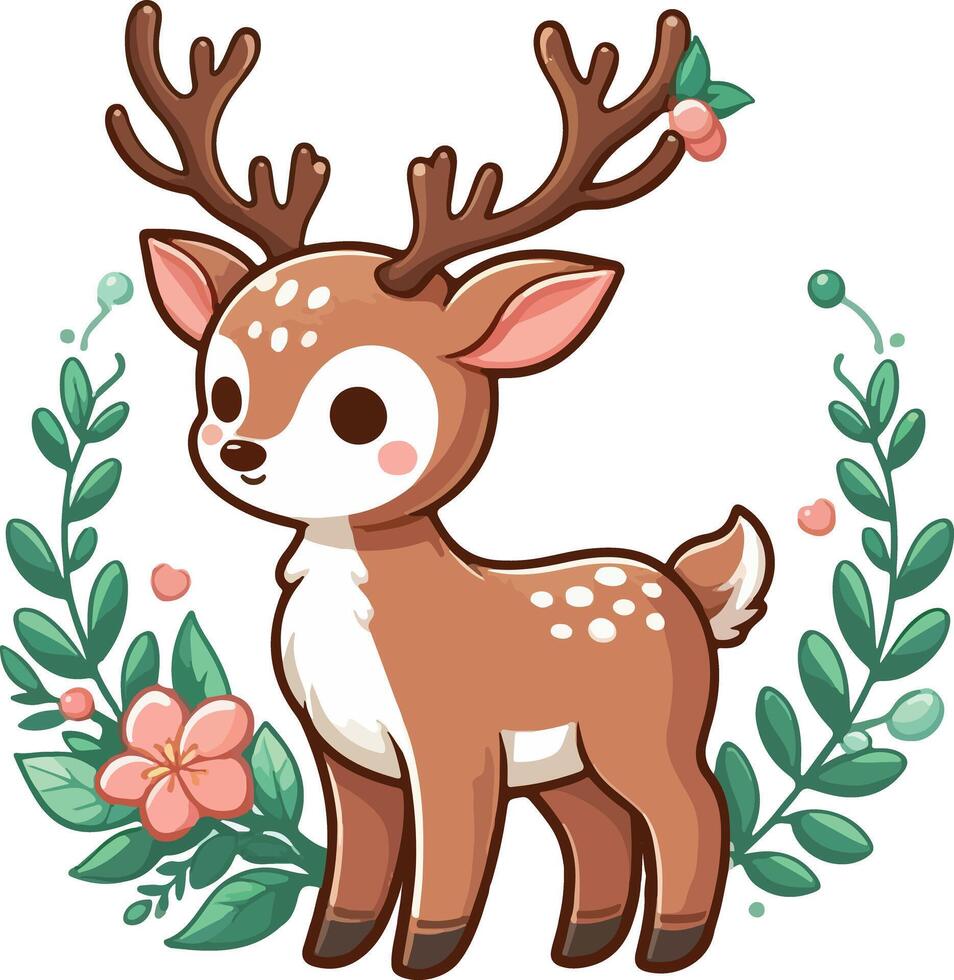 A picture of a baby deer surrounded by flowers vector