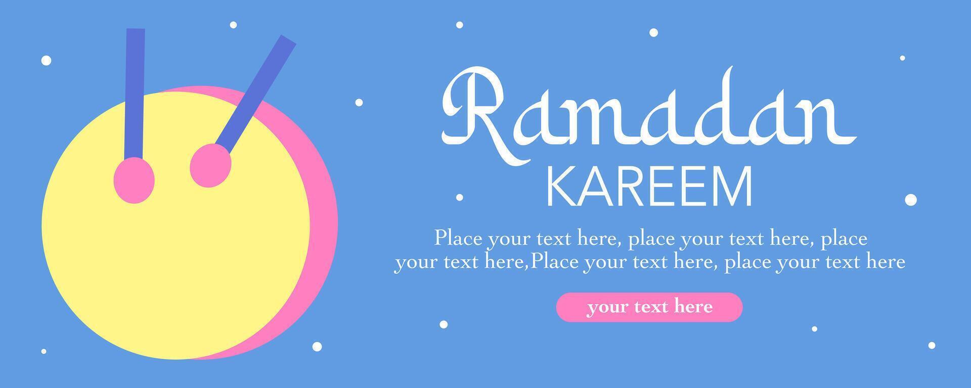 Creative and cute Ramadan Kareem, Eid Mubarak, Eid al Adha, and Eid al Fitr horizontal illustration with bedug in minimal blue background for banner, cover, greeting card, poster, flyer, social media vector