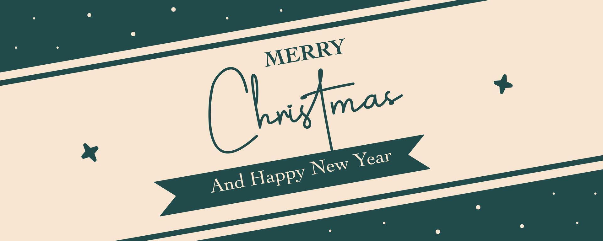 Minimalist Merry Christmas and Happy New Year flat template with calligraphy, star illustration and green background for sale banner, greeting card, poster, cover, web, social media post, flyer vector