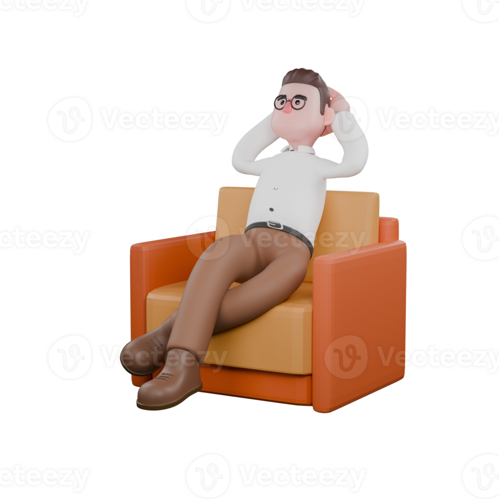 Illustrated of a Professional Sociologist. A male sociologist is sitting on a sofa with both hands behind his head. Cartoon Illustrated png