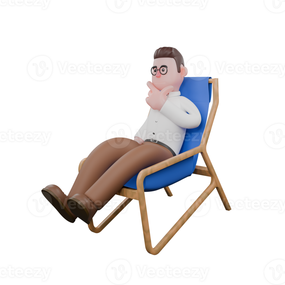 Animated Professional Sociologist. A male sociologist is sitting on a recliner while holding his chin. Cartoon Illustrated png
