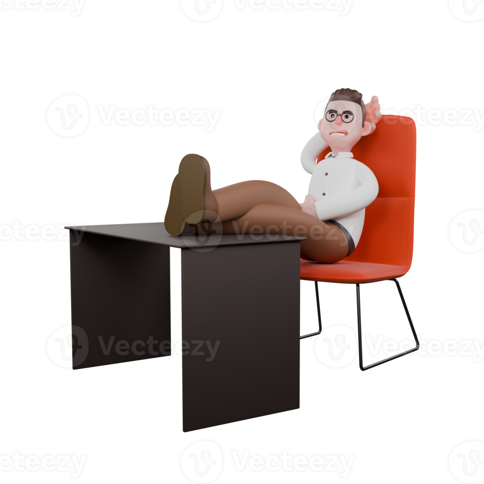 Animated Professional Sociologist. A male sociologist is sitting at his desk with his feet on the table crossed. Social Research Model png